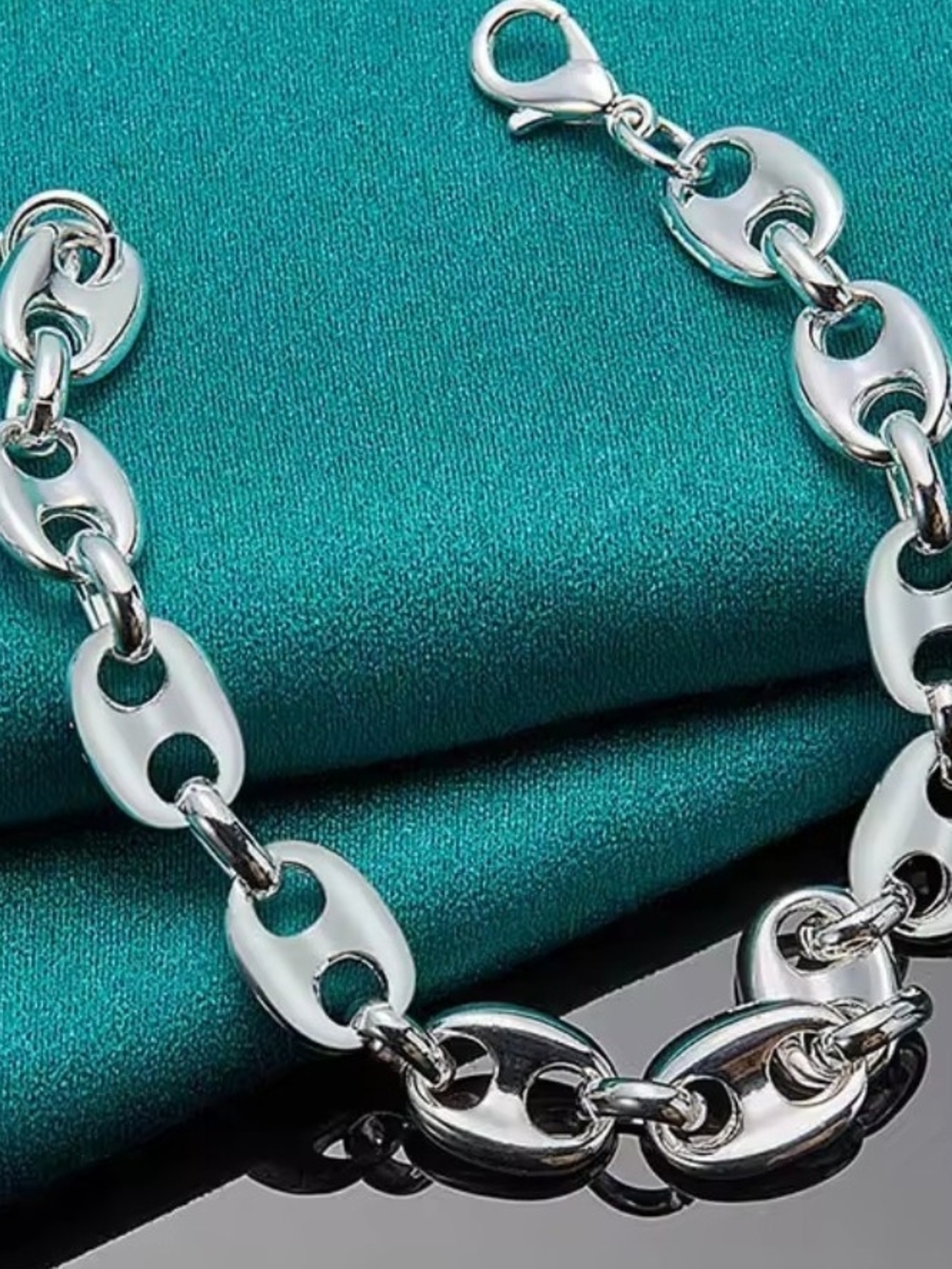 Chunky Silver Link Bracelet - Polished Oval Chain